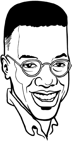 Black man with glasses vinyl sticker. Customize on line. Faces 035-0209